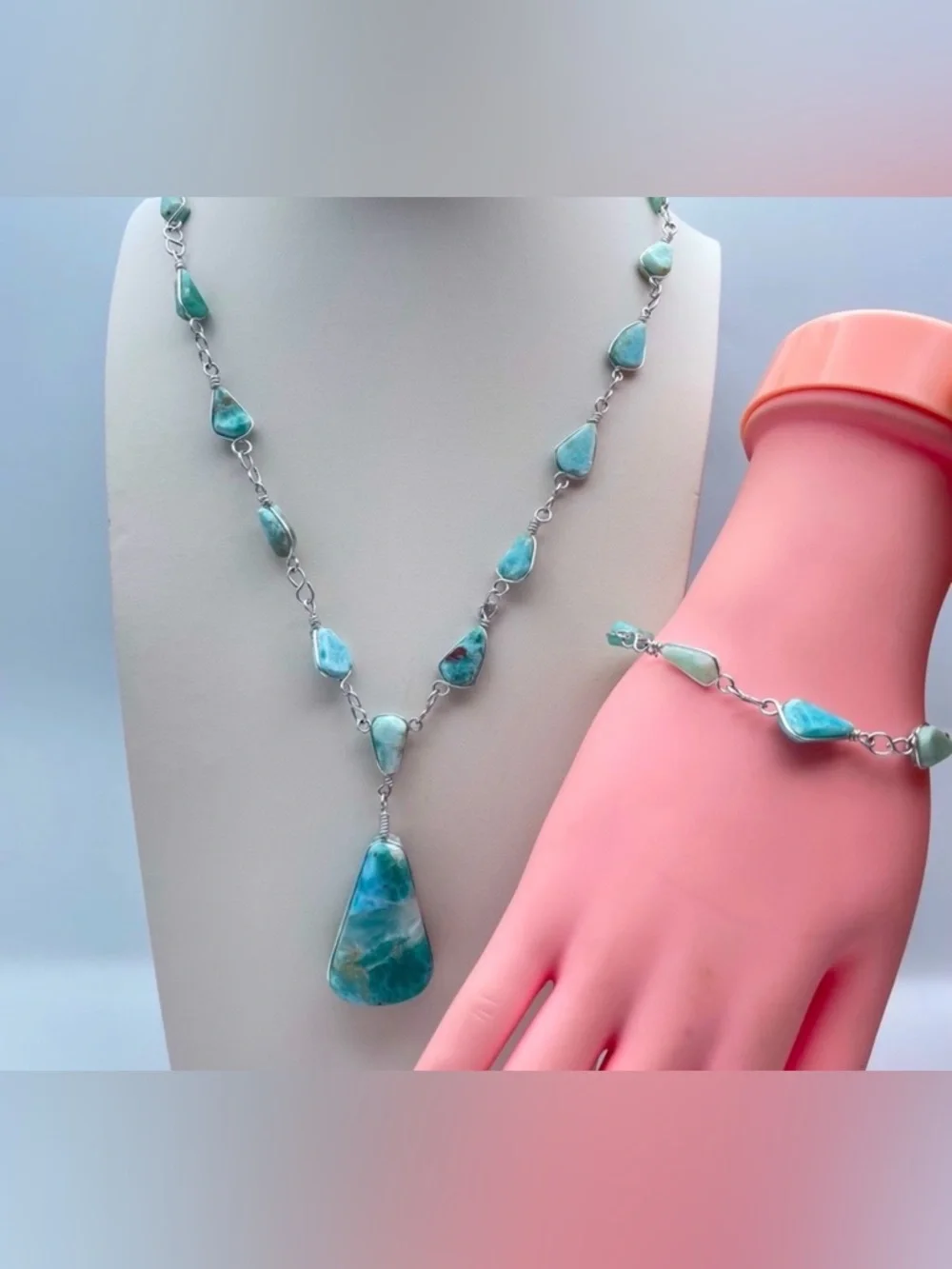 Genuine Larimar Necklace & Bracelet Set – Fine Caribbean Gemstone Jewelry